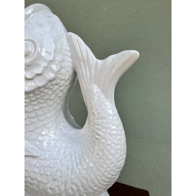Rustic European Vintage Bordallo Pinheiro Portuguese Ceramic Koi Fish Pitcher Vase — Tropical Decor For Sale - Image 3 of 9