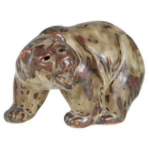 Glazed Stoneware Bear Figurine by Knud Kyhn for Royal Copenhagen, 1950s