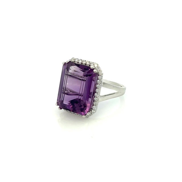 Natural Amethyst Diamond Ring Size 6.5, 14k Gold 12.48 TCW Certified For Sale - Image 9 of 13
