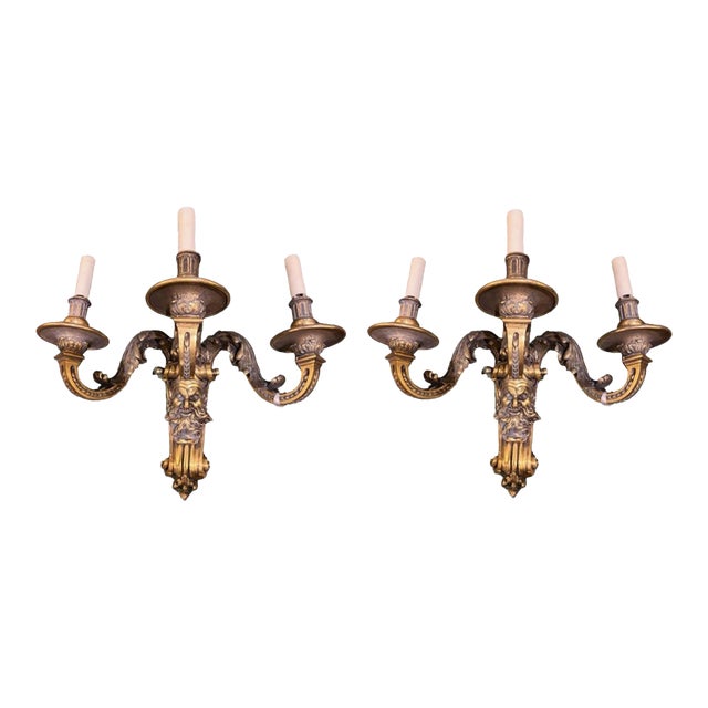 Mid 19th Century Bronze Sconces With Bacchus Masks - a Pair For Sale