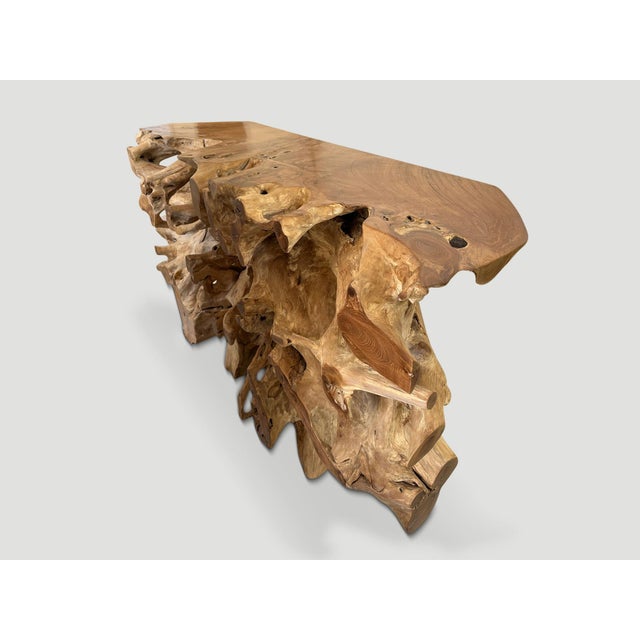 2010s Andrianna Shamaris Sculptural Teak Wood Console Table For Sale - Image 5 of 6