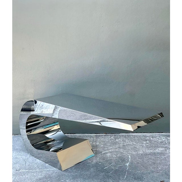 Vintage Italian Polished Chrome Giancarlo Pretazzoli Onda-C Desk For Sale - Image 9 of 12