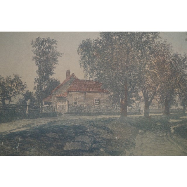 Antique Ernest C Rost the Old Elm Road Colored Country Landscape Etching 30" For Sale - Image 10 of 13