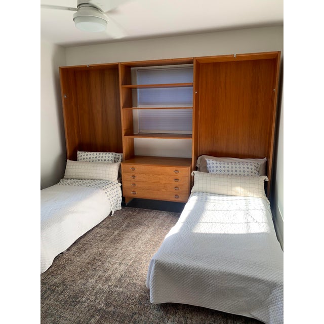 Designed by Hans J. Wegner, Year Unknown Rare Modular Teak Murphy Beds with Adjustable Hight Shelving Unit. Purchased in...
