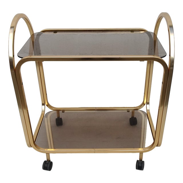 Vintage Gilded Aluminium Kaymet Bar Cart Trolley, 1970s For Sale