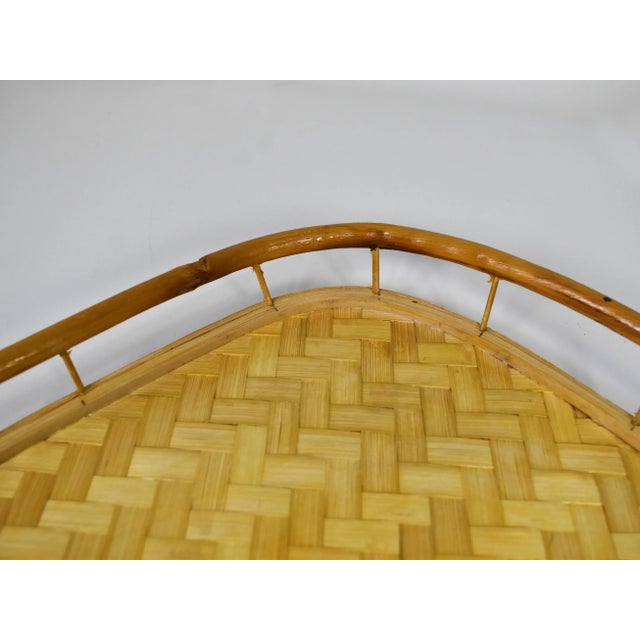 Wood Vintage Mid-Century Woven Rattan Stacking Serving Tiki Trays- Set of 6 For Sale - Image 7 of 10