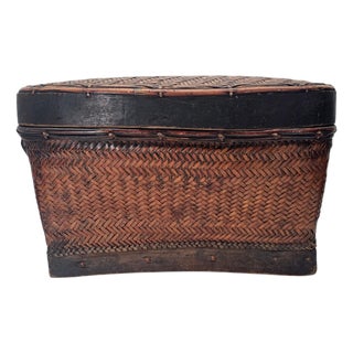Large Philippine Bontoc Rattan and Bamboo 'Tayaan' Storage Basket 1950's 21.5" For Sale