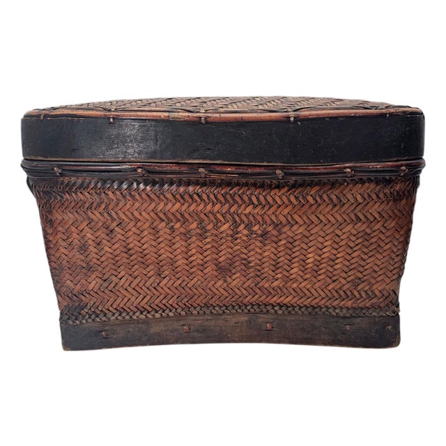 Large Philippine Bontoc Rattan and Bamboo 'Tayaan' Storage Basket 1950's 21.5" For Sale