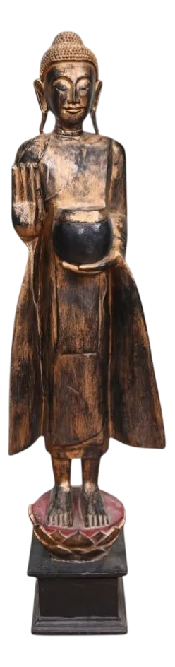 Standing Burmese Buddha Statue, 1930, Wood