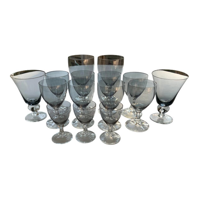 Vintage Schott Zweisel Neckar Iridescent Smoke Stemware Set- 15 Pieces For Sale