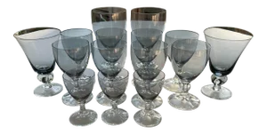 Vintage Schott Zweisel Neckar Iridescent Smoke Stemware Set- 15 Pieces