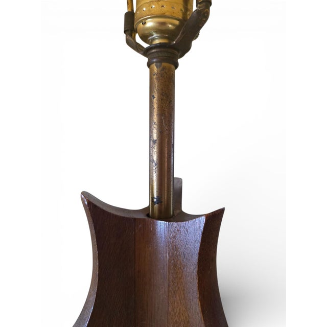 Wood Vintage Sculptural Wood Table Lamps – Matching Pair With Original Shades For Sale - Image 7 of 9