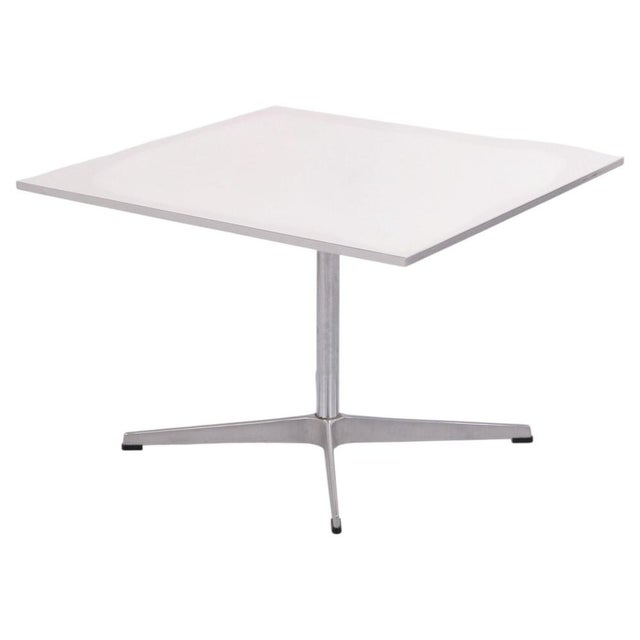 White Coffee Table by Arne Jacobsen and Piet Hein with White Laminate Top and Steel Edge For Sale - Image 8 of 8
