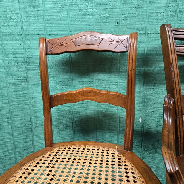 Brown Pair of Vintage Wooden Chairs With Wicker Seats For Sale - Image 8 of 14