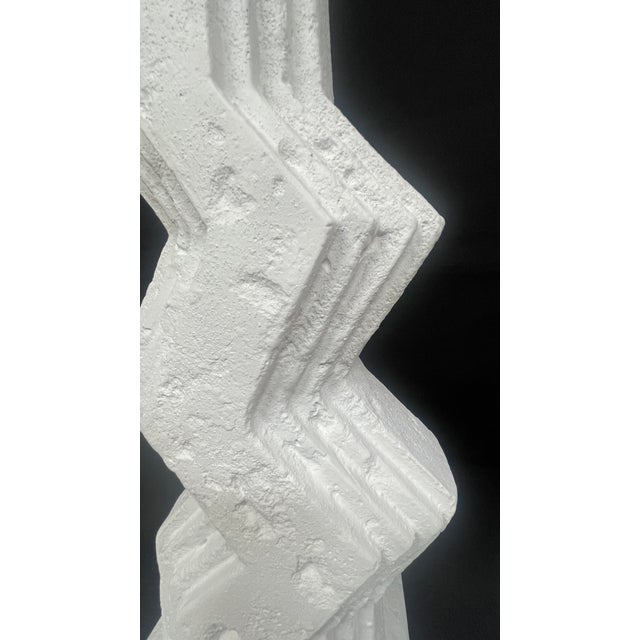 1980's Post Modern White Zig Zag Plaster Lamps by Ziggurat - A Pair For Sale In Denver - Image 6 of 12