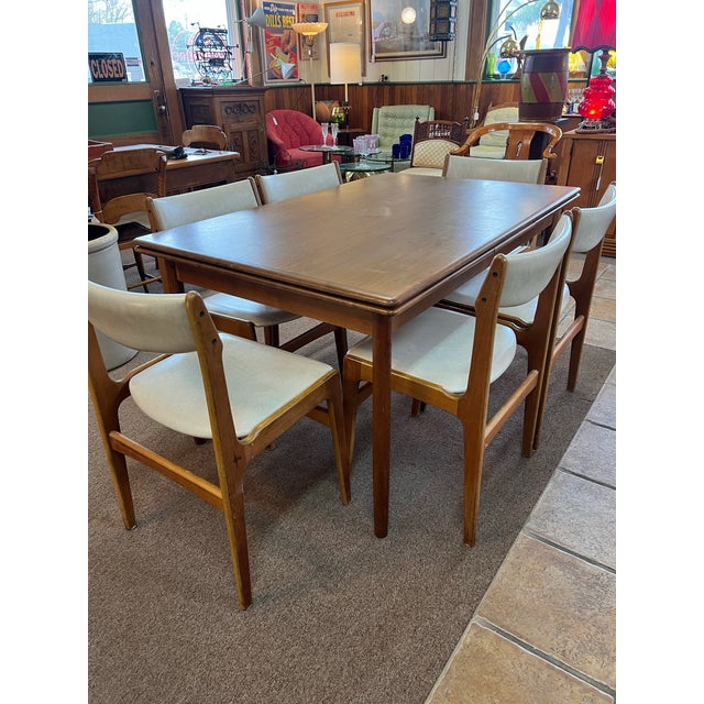 1950s Danish Teak Draw Leaf Dining Table With 6 Chairs Mid Century Modern For Sale - Image 4 of 11