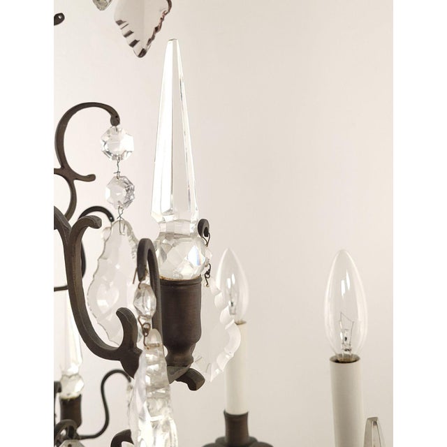 French Vintage Louis XV–Style Bronze and Crystal Chandelier For Sale - Image 9 of 10