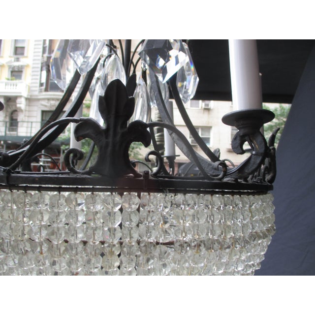 Transparent Vintage Chandelier Crystal Beaded Bowl Chandelier Circa 40s For Sale - Image 8 of 13