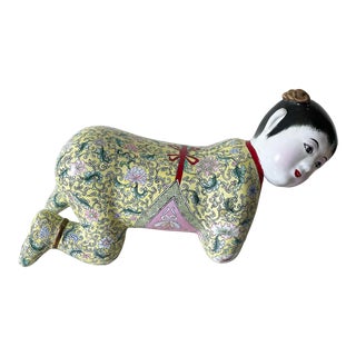 Vintage Asian Porcelain Pillow/Headrest in the Form of a Girl For Sale