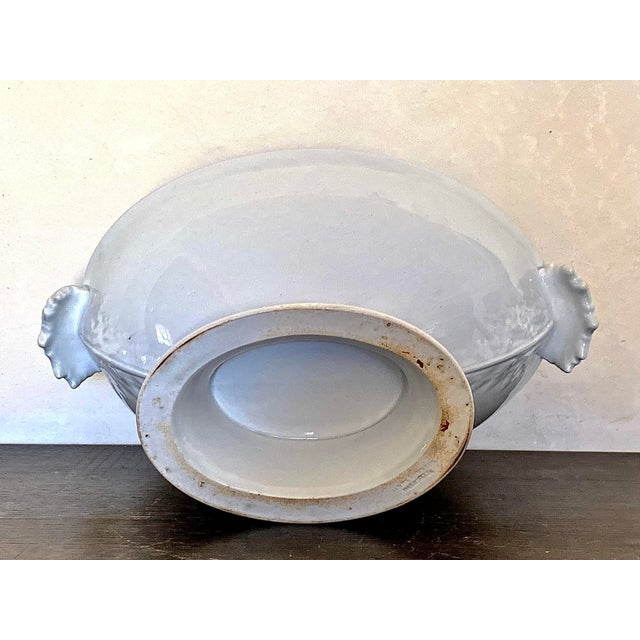 Beautiful elegant white Ironstone footed oval open serving or centerpiece bowl with acanthus leaf shaped handles, made...