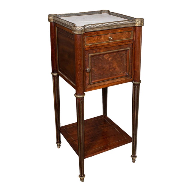 Antique Bedside Table, French, Walnut, Marble, Nightstand, Victorian, Circa 1840 For Sale