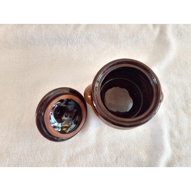 1970s Vintage Stoneware Brown Glaze 4 1/2" Bean Pot For Sale - Image 5 of 7