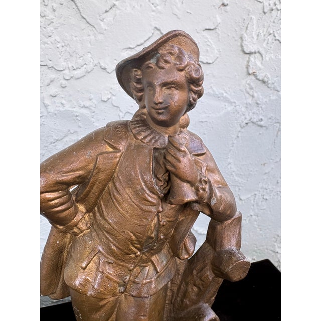 1930s Early 20th Century French-Style Shepherd & Goat Bronze-Patina Sculpture For Sale - Image 5 of 9
