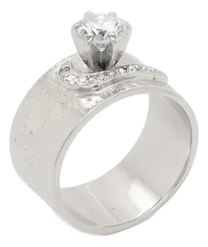 Mid-Century 14k White Gold & Diamond Ring With a Wide Band