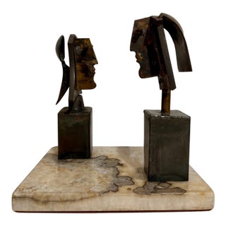 Carlos De La Mota, Carlos De La Mota Argentina Cubist Wrought Iron Sculpture Marble Base, Brutalist For Sale