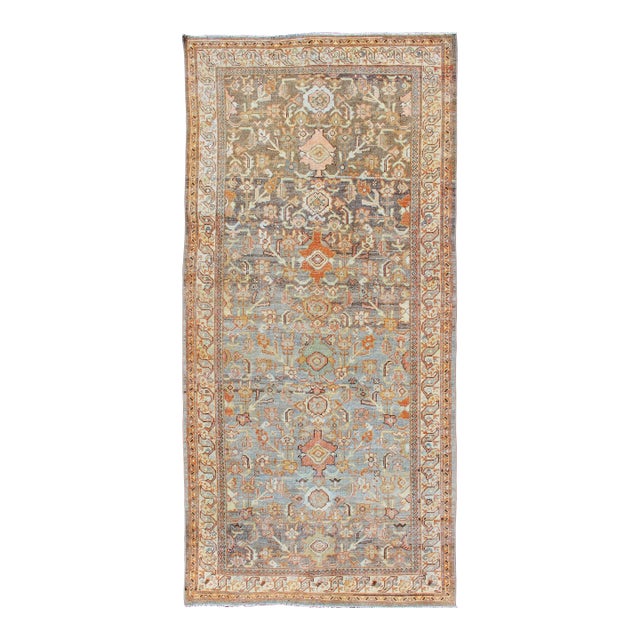Antique Persian Sultanabad Rug With a Soft Sky Blue Field With Stylized Palmette 4'4 X 9'4 For Sale