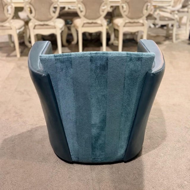 Striped Green, Contemporary, Bucket Swivel Chair For Sale - Image 4 of 5