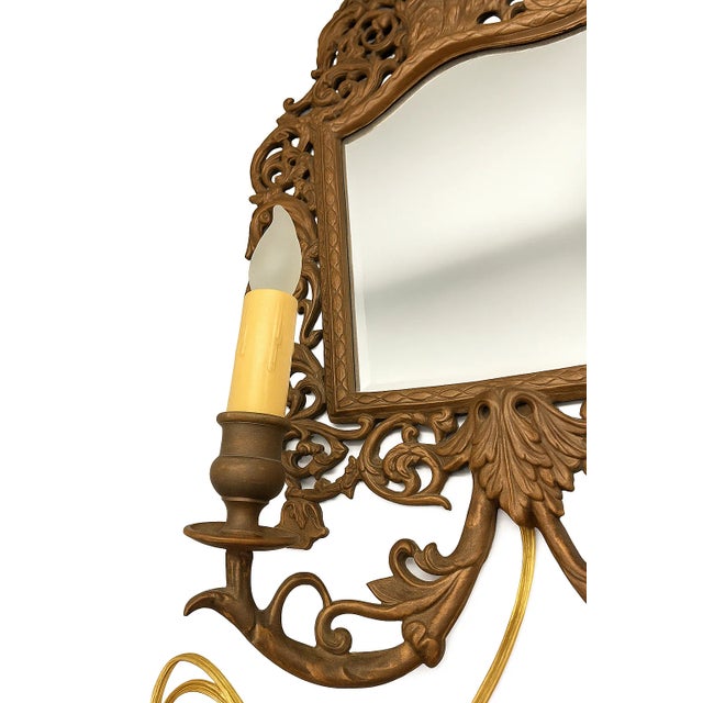 Late 19th Century Pair of Antique Victorian Bacchus Mirrors — Ornate Brass Wall & Dresser Set — B&h / p.e. Guerin Style For Sale - Image 5 of 14