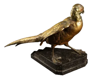 Gilded Bronze Pheasant Sculpture by Jules Moigniez 16"H