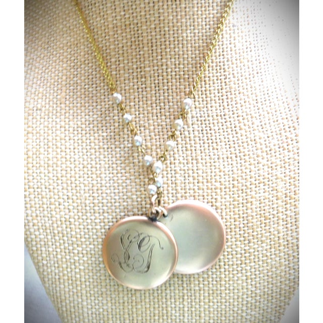 14k Gold Turn of the Century Open Locket, Gold and Pearl Chain For Sale - Image 11 of 16