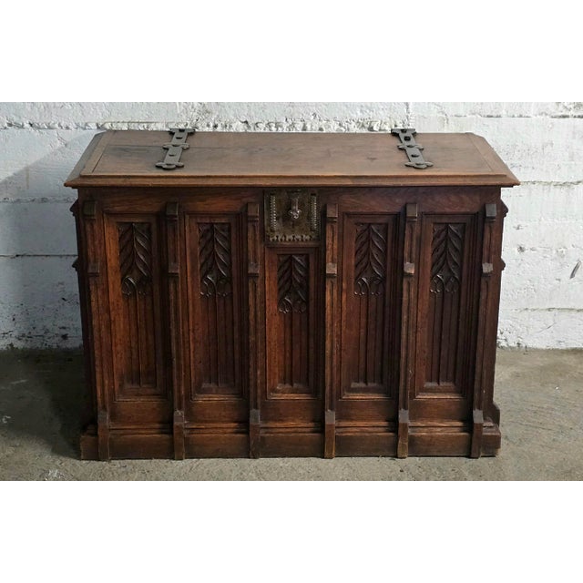 Antique Neo-Gothic Style Carved Oak Chest, 1800s For Sale - Image 11 of 11