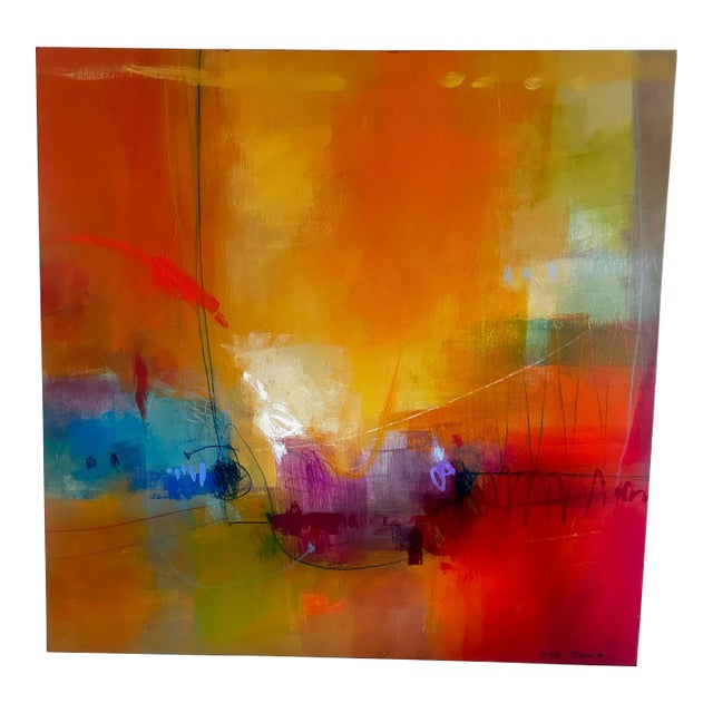 ‘Sailing Away’ by Ursula J Brenner 54” Square Vibrant Abstract For Sale