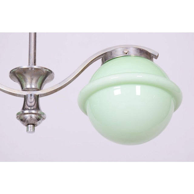 1930s Czech Bauhaus Chandelier in Chrome-Plated Steel and Opaline Glass, 1930s For Sale - Image 5 of 12
