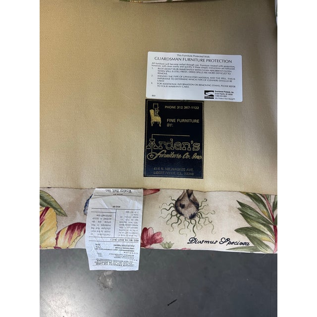 Traditional Botanical Floral Tufted Armchair With Nailhead Trim & Casters For Sale - Image 11 of 12