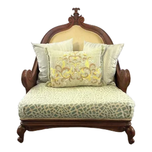 Victorian Style Oversized Low Parlor Chair With Pillows