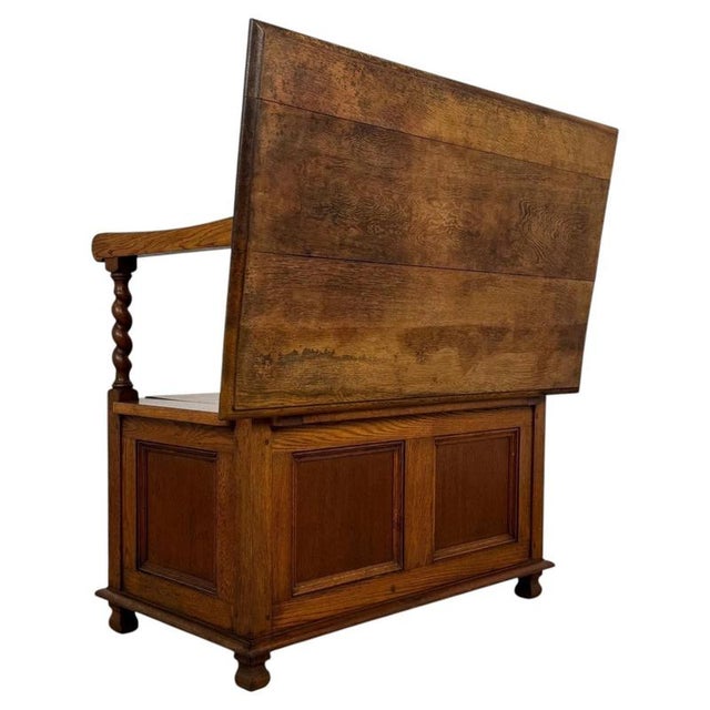Antique English Golden Oak Monks Bench For Sale - Image 9 of 14