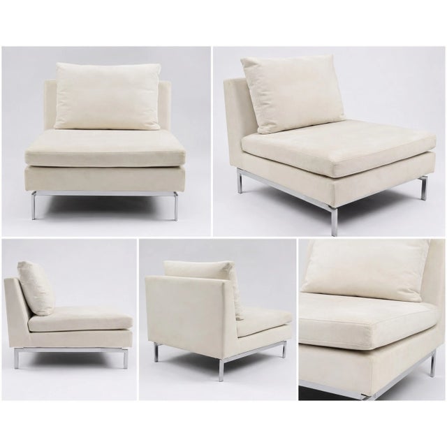 Beautiful modern designer lounge chair by Ligne Roset featuring a clean minimalist armless design with chrome legs and...