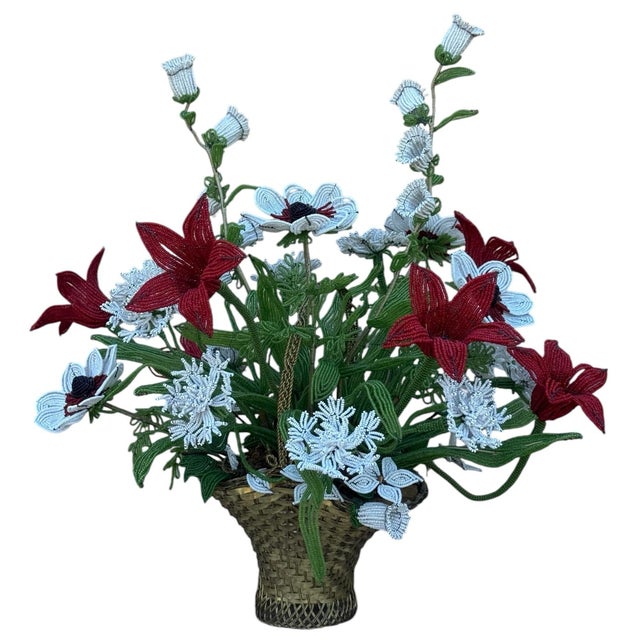 This is a magnificent arrangement of French beaded glass flowers. It is much larger than most arrangements that you will...