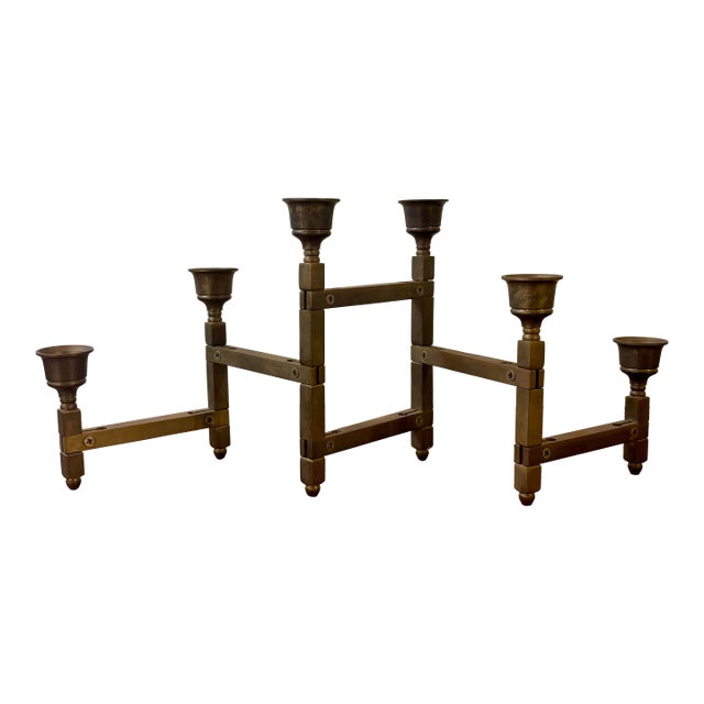 Vintage Danish Modern Modular Brass Candelabra - 6 Arm Candle Holder For Sale