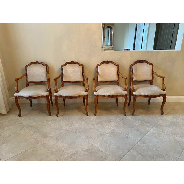 French Provincial Vintage French Fauteuil Open Arm Chairs - Set of 4 For Sale - Image 3 of 7