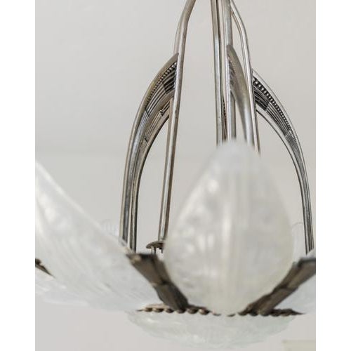 Art Deco Bronze and Glass Chandelier by Georges Leleu, France, 1930s For Sale - Image 11 of 18