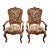 Vintage Pair of Thomasville Carved Tuscan Style Arm Chairs W/Floral Fabric For Sale