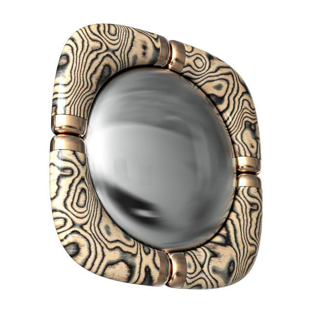 "Candice" Convex Wall Mirror With Bronze Details, Handcrafted For Sale - Image 4 of 7
