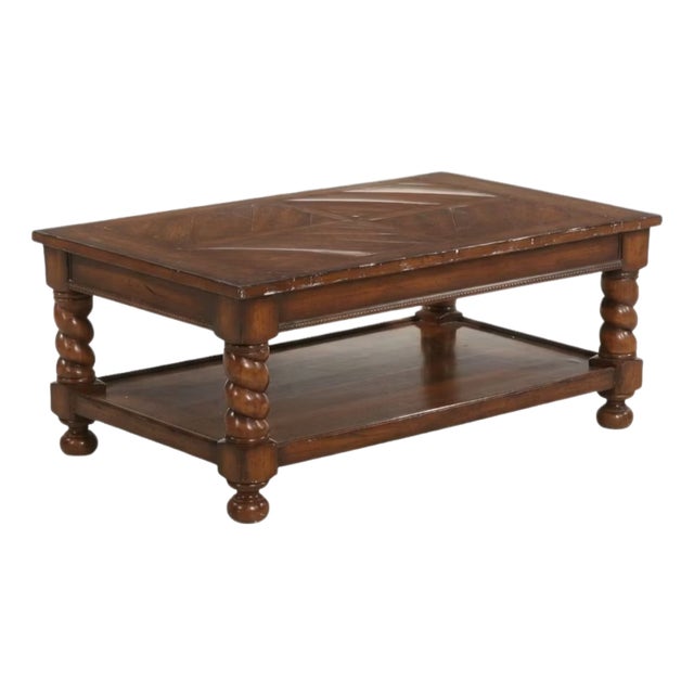 Late 20th Century Spanish Baroque Oak Coffee Table With Barley Twist Legs For Sale