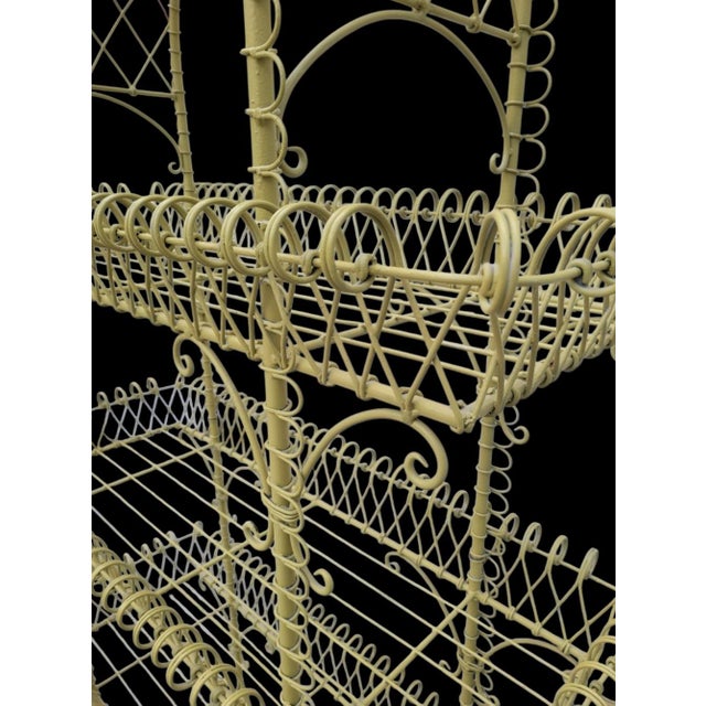 1980s Vintage French Country Yellow Palm Beach Regency Pagoda Wire Bakers Rack Plant Stand For Sale - Image 5 of 13