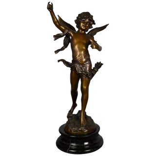 Bronze Cupid Statue on Marble Base For Sale